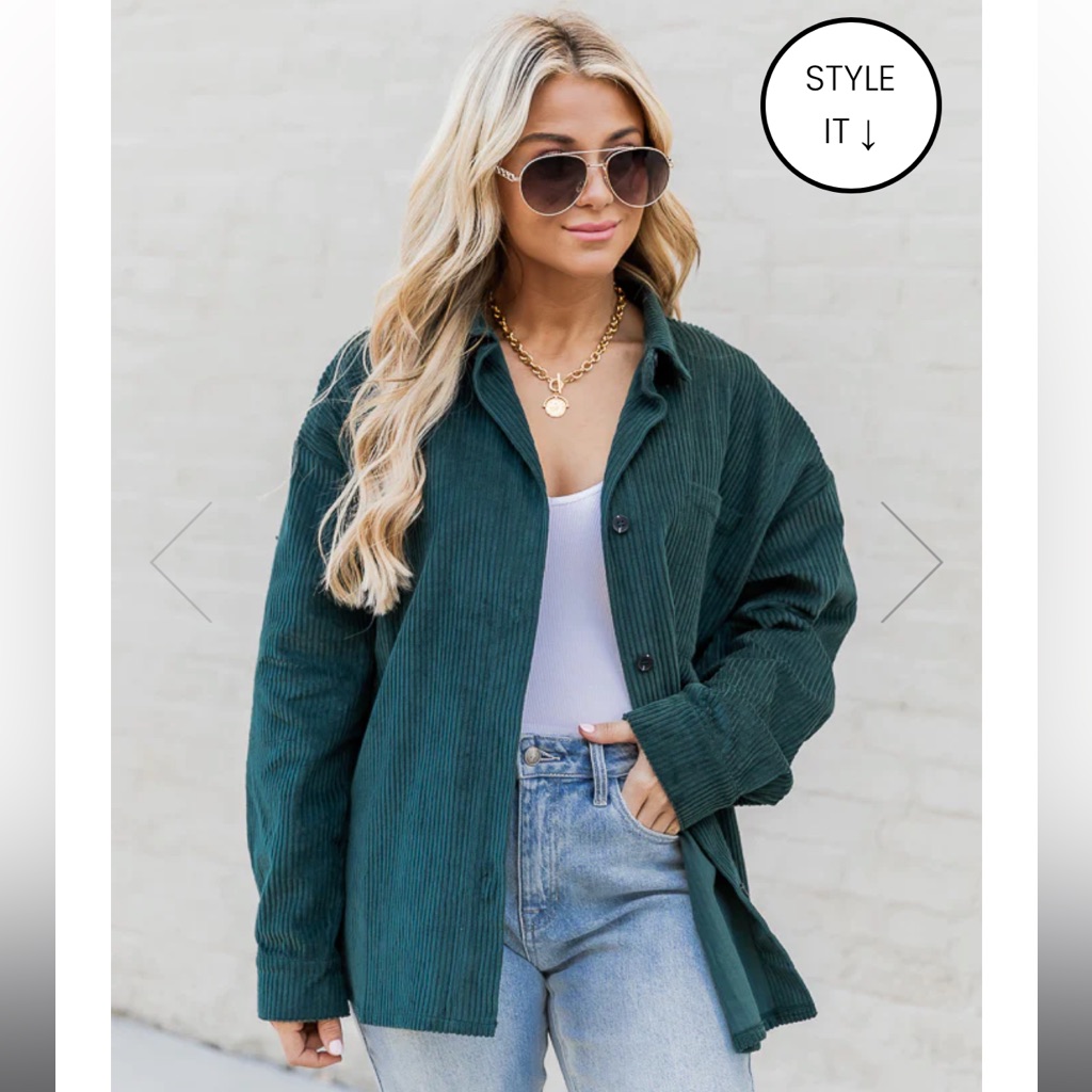 Pink Lily Green Corduroy Shacket